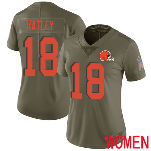 Cleveland Browns Damion Ratley Women Olive Limited Jersey #18 NFL Football 2017 Salute To Service